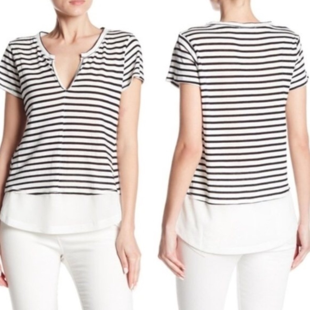NEW Sanctuary Mixed Media Striped Tee Size Small